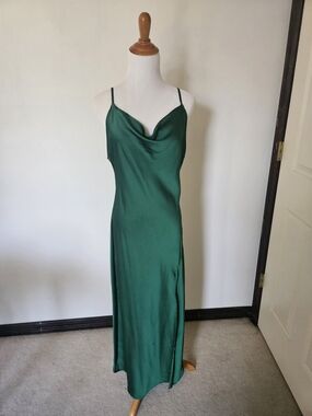 Emerald Green Slip Maxi Dress with Cowl Neck
